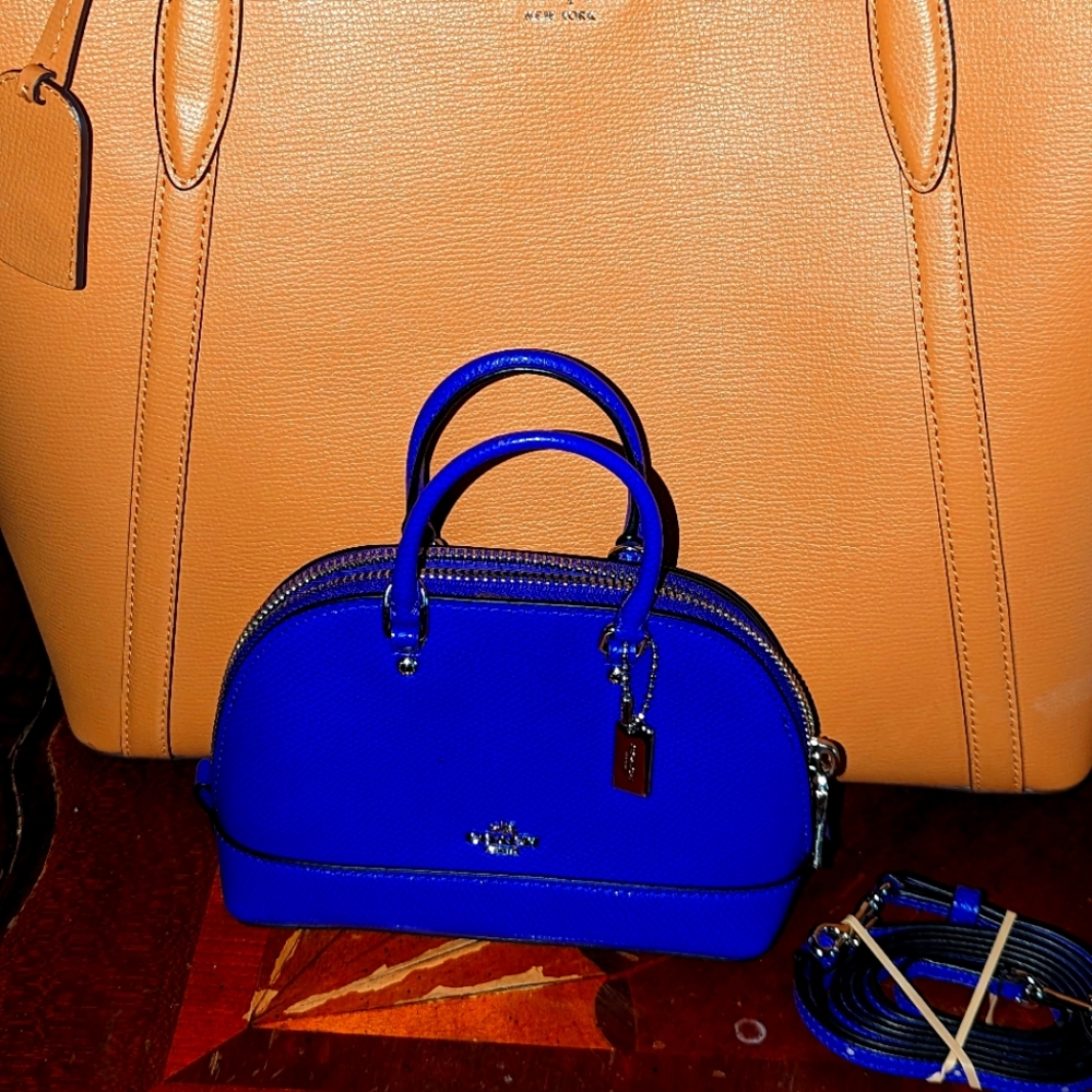 Coach Micro Mini Sierra Satchel/Cross Body in Cross grain Leather Color: Purple
